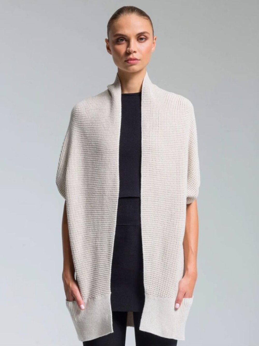 NFP Studio Merino Wool Light Gray Open Front Cardigan Size 1/2 Minimalist Luxury